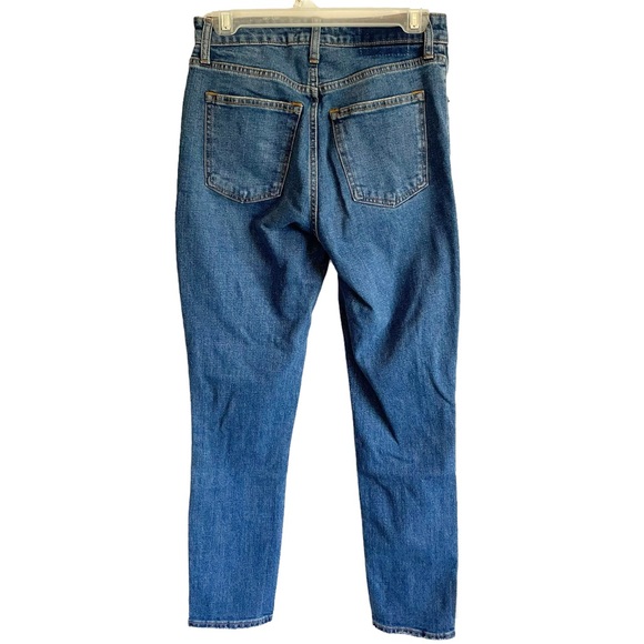 NWT Abercrombie & Fitch Solid Blue Denim Distressed Curvy Skinny High Rise Jeans - Picture 7 of 14